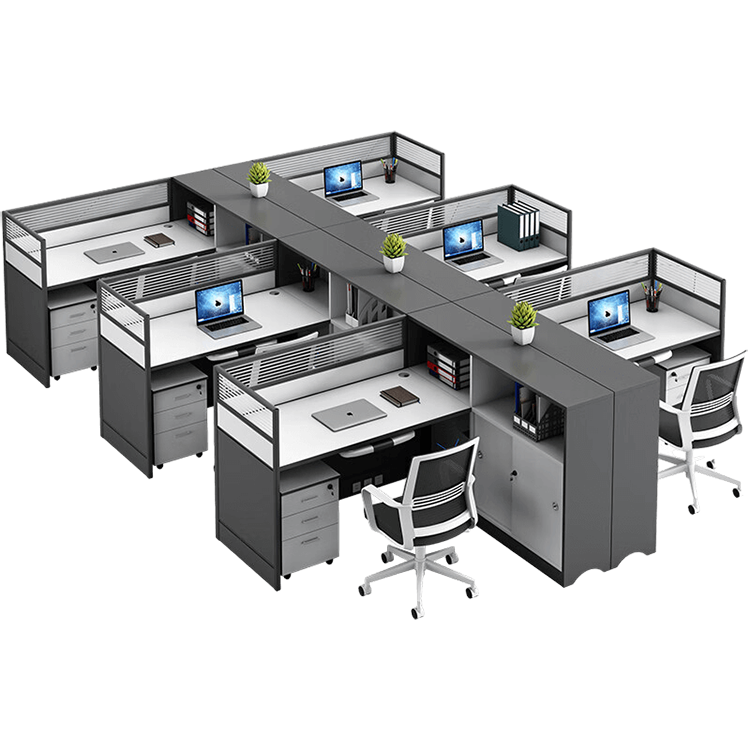 L shaped office desk computer desk, simple office card slot in gray white color