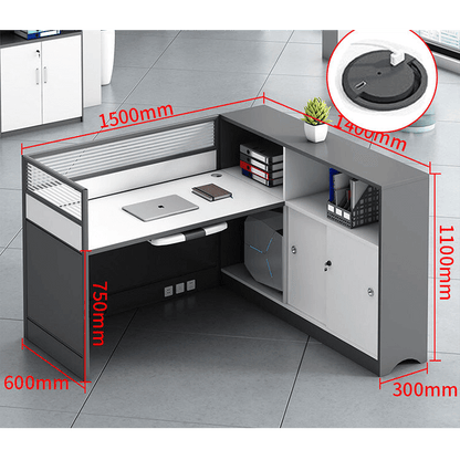 L shaped office desk computer desk, simple office card slot in gray white color