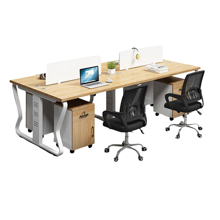 Office furniture staff desk with screen partition, card slot, steel frame computer desk