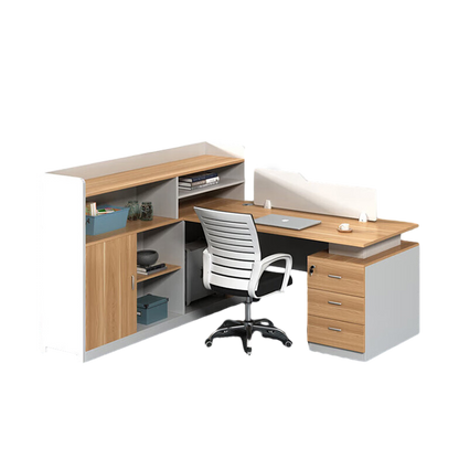 Simplified office staff card slot, employee desk with tall cabinet, freely configurable