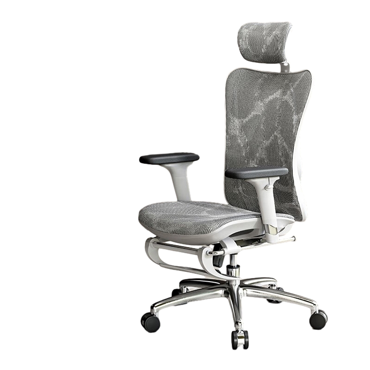 Ergonomic Gray Mesh Office Chair with Headrest and Footrest