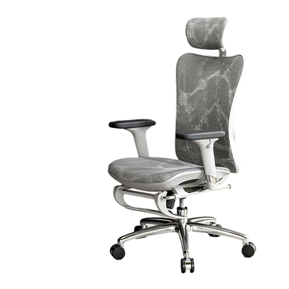 Ergonomic Gray Mesh Office Chair with Headrest and Footrest