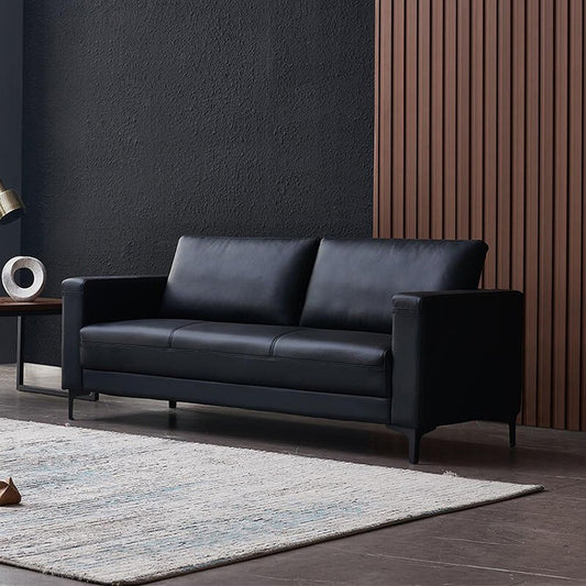 Simplified modern sofa, business office sofa, casual sofa with deep seating, black, leather