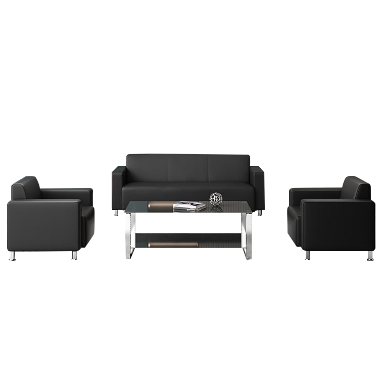 Business office sofa, reception and meeting office sofa in leather, black