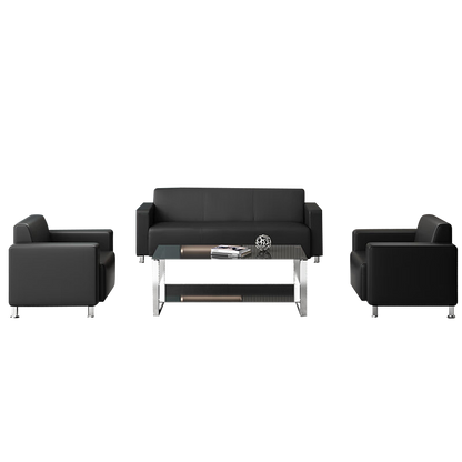 Business office sofa, reception and meeting office sofa in leather, black