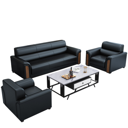 Office sofa, simple and modern business reception guest leather sofa and coffee table, black