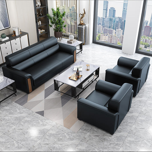 Office sofa, simple and modern business reception guest leather sofa and coffee table, black