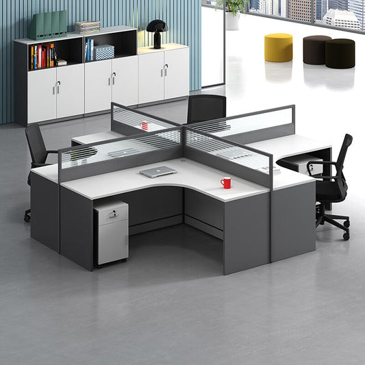 L shaped office desk employee desk multiple options with partition office desk and chair