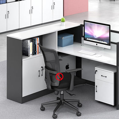 L shaped office desk, employee computer desk with cabinet