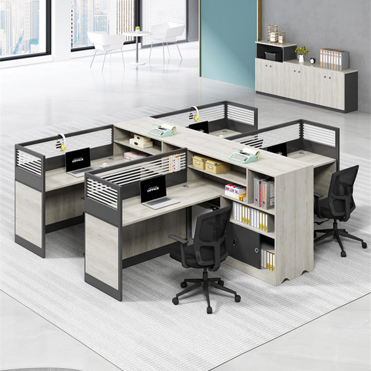 L shaped multiple combination employee desk with partition, office desk and chair combination