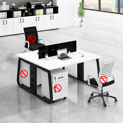 Office desk and chair combination, workstation computer desk in black and white