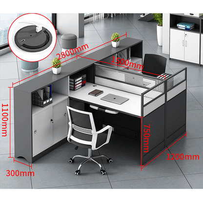 L shaped office desk computer desk, simple office card slot in gray white color