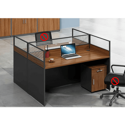 Office furniture staff desk and chair combination with screen workstation including cabinet