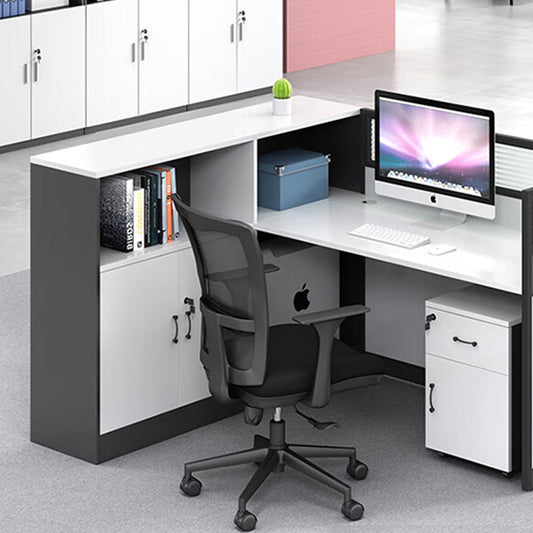 L shaped office desk, employee computer desk with cabinet
