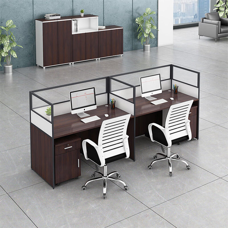 Office desk with card slot partition, employee computer desk with cabi ...