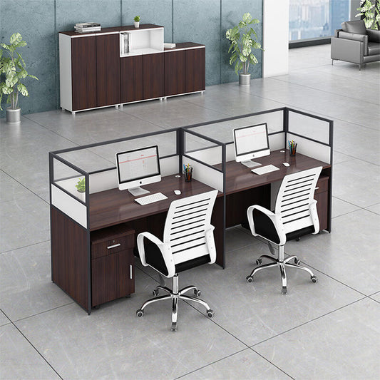 Office desk with card slot partition, employee computer desk with cabinet and chair