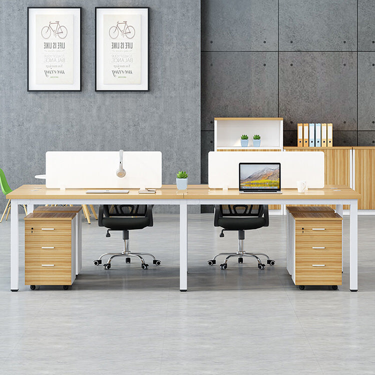 Multiple person office desk and chair set, modern employee workstation with screen partition