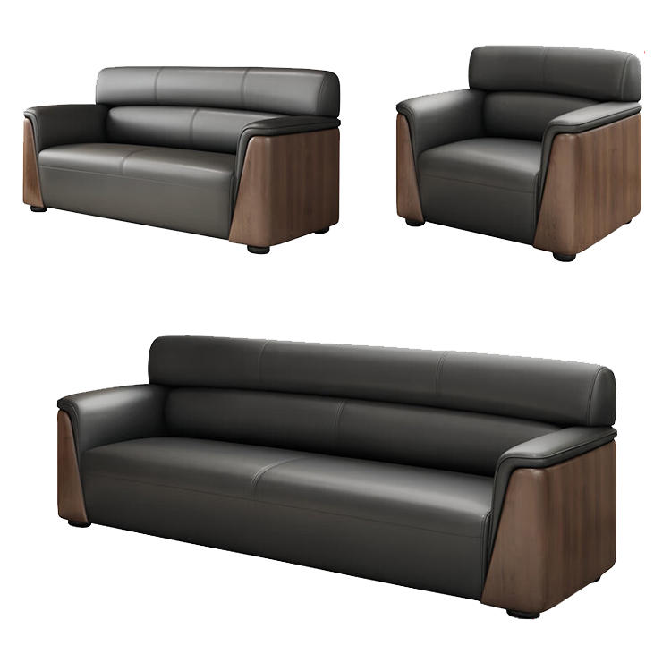 Office sofa, business reception and meeting leather sofa set with long coffee table