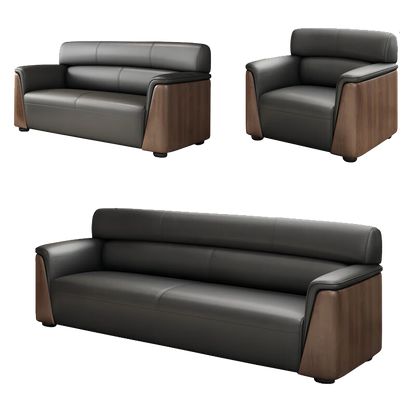 Office sofa, business reception and meeting leather sofa set with long coffee table