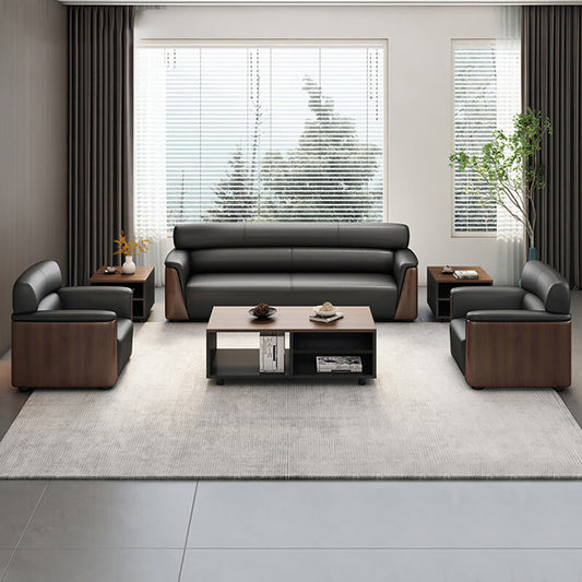 Office sofa, business reception and meeting leather sofa set with long coffee table