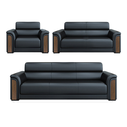 Office sofa, simple and modern business reception guest leather sofa and coffee table, black