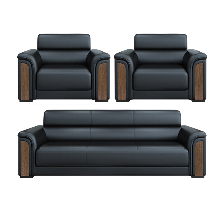 Office sofa, simple and modern business reception guest leather sofa and coffee table, black