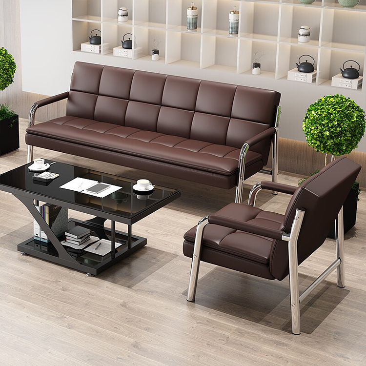 Business simple office genuine leather sofa in black and brown