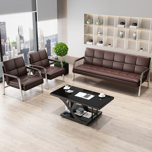 Business simple office genuine leather sofa in black and brown