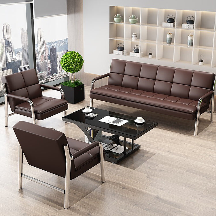 Business simple office genuine leather sofa in black and brown