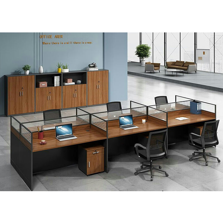 Office furniture staff desk and chair combination with screen workstation including cabinet