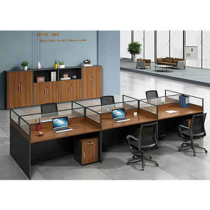 Office furniture staff desk and chair combination with screen workstation including cabinet