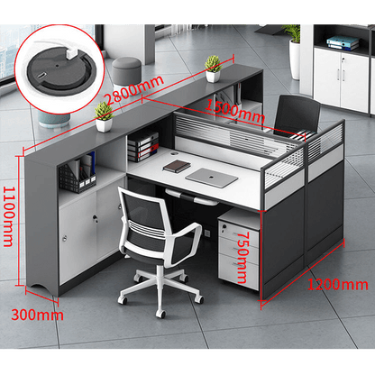 L shaped office desk computer desk, simple office card slot in gray white color