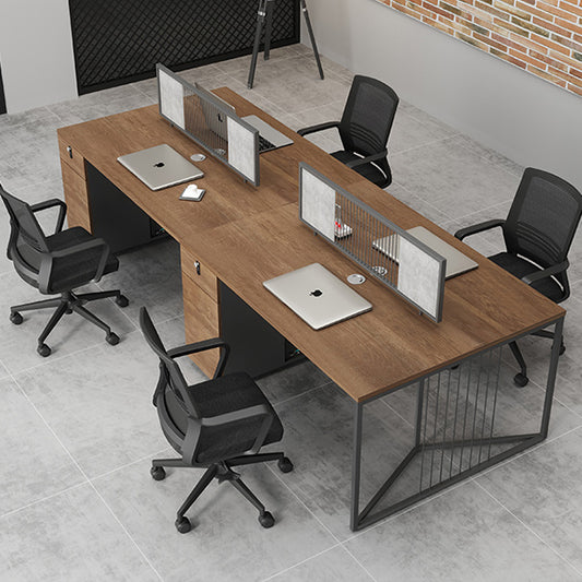 Simplified employee desk, freely configurable office desk and chair with low cabinet