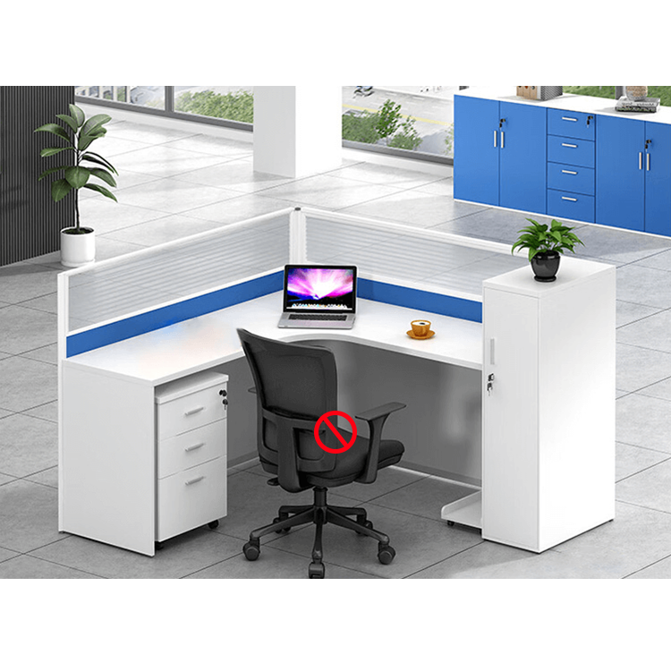 L shaped office desk, employee computer desk with cabinet