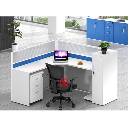 L shaped office desk, employee computer desk with cabinet