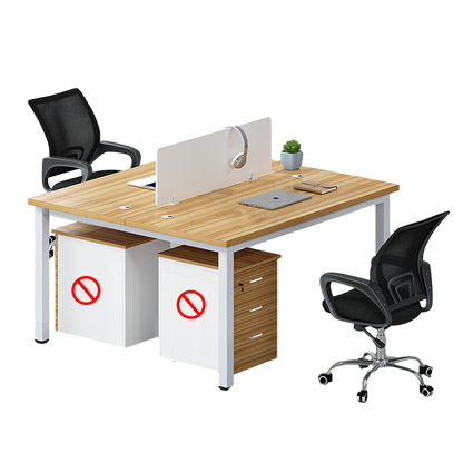 Multiple person office desk and chair set, modern employee workstation with screen partition