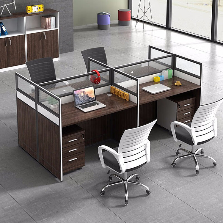 Office desk with card slot partition, employee computer desk with cabinet and chair