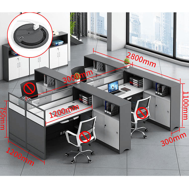 L shaped office desk computer desk, simple office card slot in gray white color