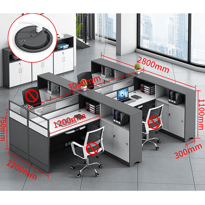 L shaped office desk computer desk, simple office card slot in gray white color