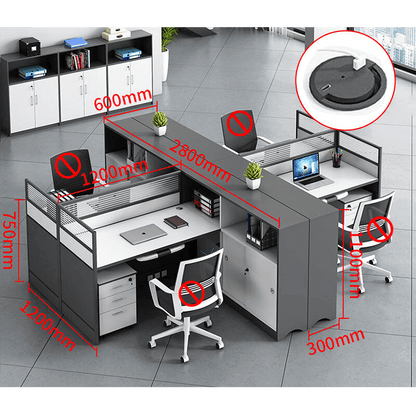 L shaped office desk computer desk, simple office card slot in gray white color