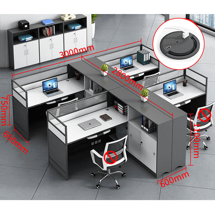 L shaped office desk computer desk, simple office card slot in gray white color