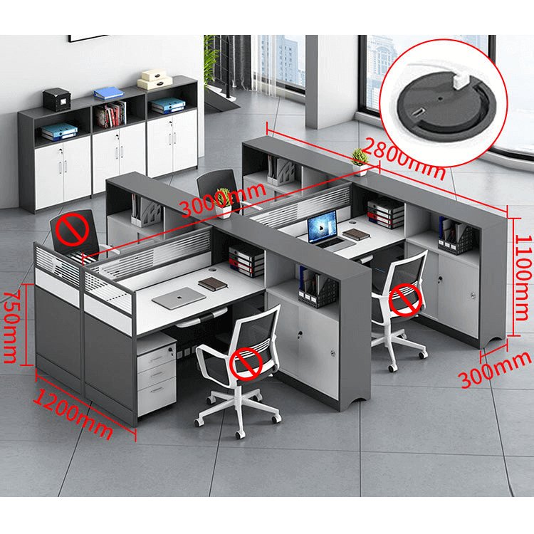 L shaped office desk computer desk, simple office card slot in gray white color