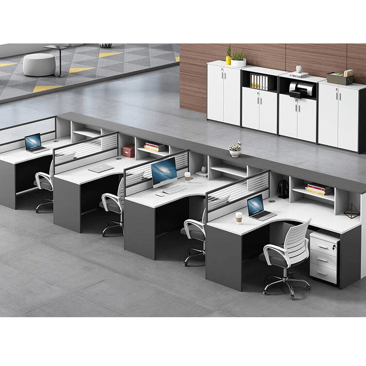 Creative multicombination office desk for employees with chairs and cabinets