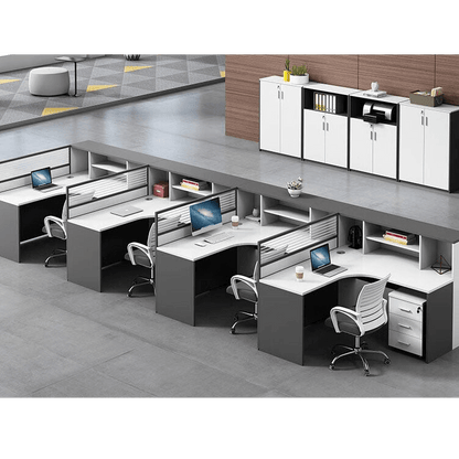 Creative multicombination office desk for employees with chairs and cabinets