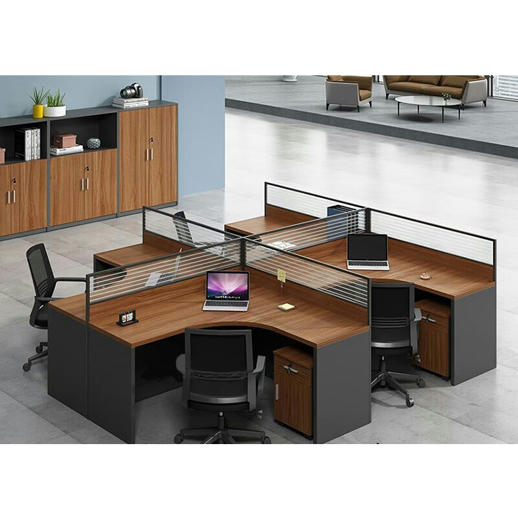 Office furniture staff desk and chair combination with screen workstation including cabinet