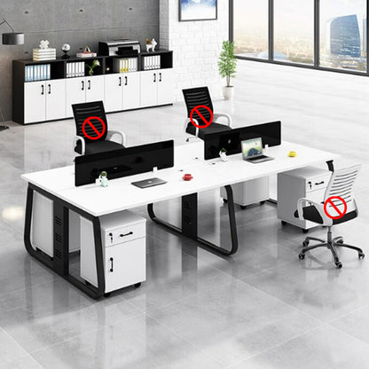 Office desk and chair combination, workstation computer desk in black and white