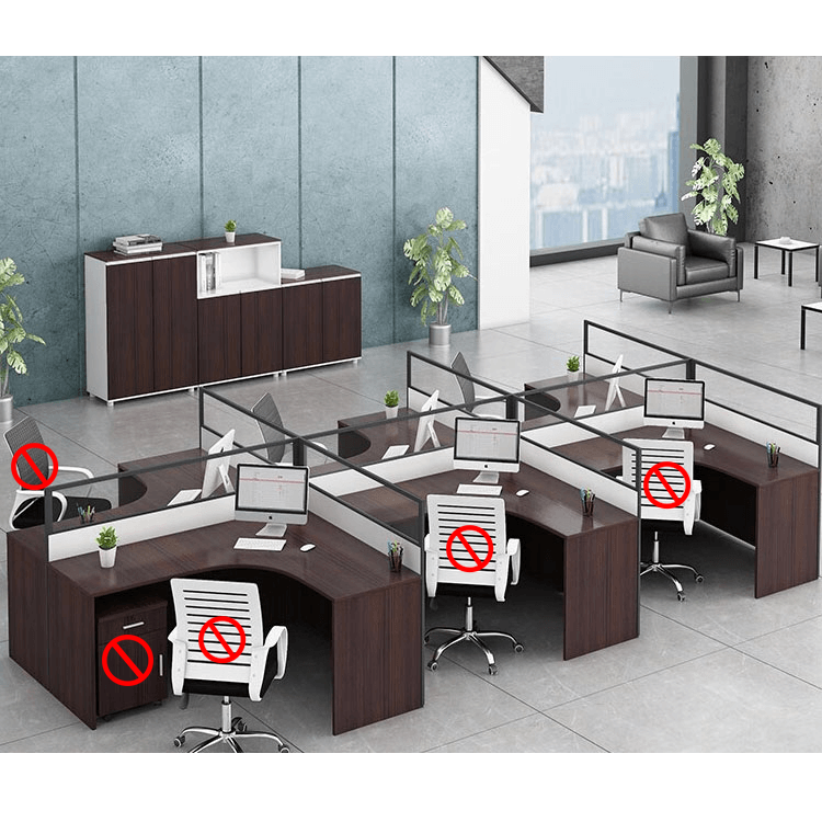 Office desk with card slot partition, employee computer desk with cabinet and chair