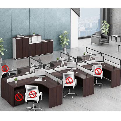 Office desk with card slot partition, employee computer desk with cabinet and chair