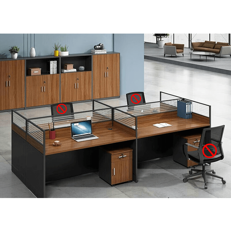 Office furniture staff desk and chair combination with screen workstation including cabinet