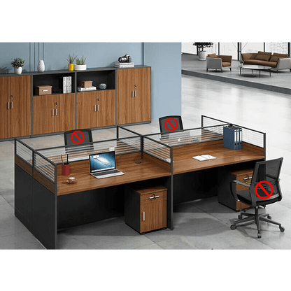 Office furniture staff desk and chair combination with screen workstation including cabinet